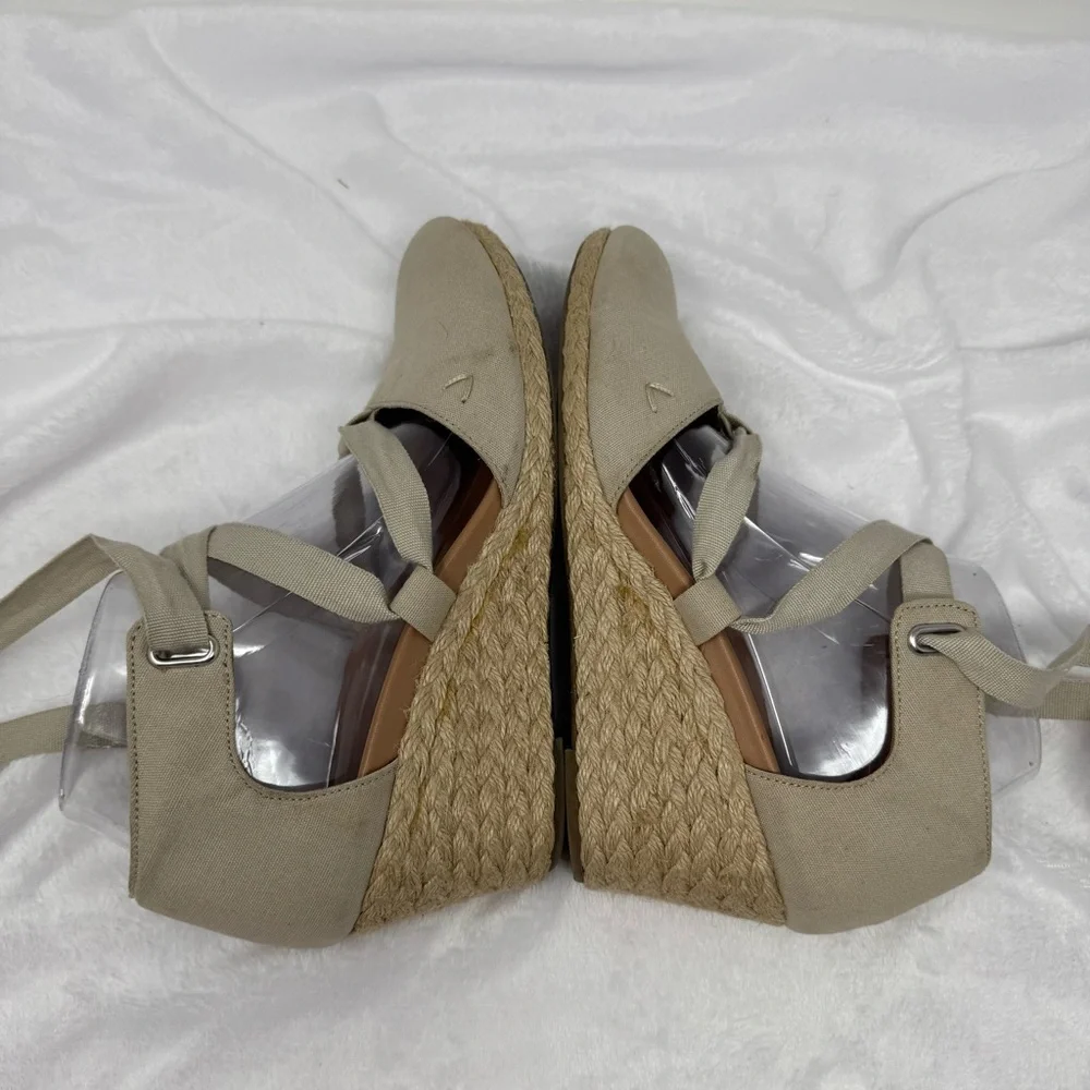 Vionic Kaitlyn Women's‎ Wedge Orthotic Sandal Oat Beige Canvas Size 8 Tie Strap